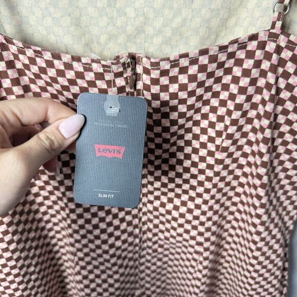 Levi's Womens Mini Dress Square Neck Cotton Pink Checkered Casual Size L - Picture 9 of 13